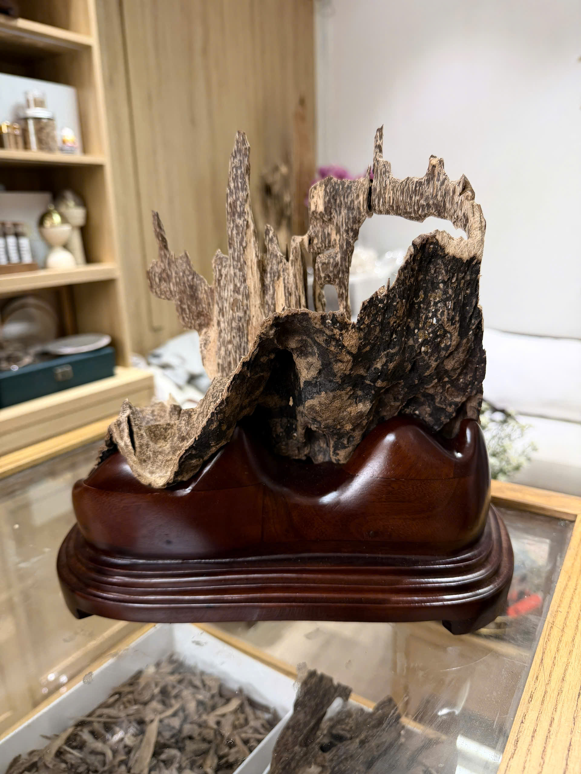 Natural Vietnamese Agarwood Sculpture – Mountain Forest Landscape | Vietnamese Oud Display