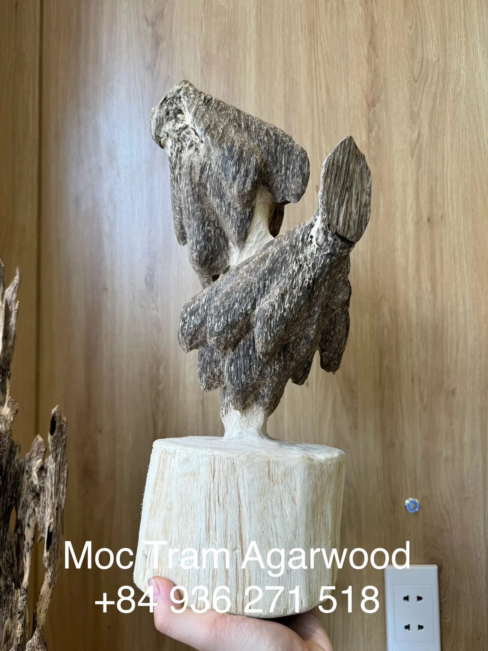 Vietnamese Agarwood Decoration – Cultivated Oud Sculpture 39cm with Natural Oil Content