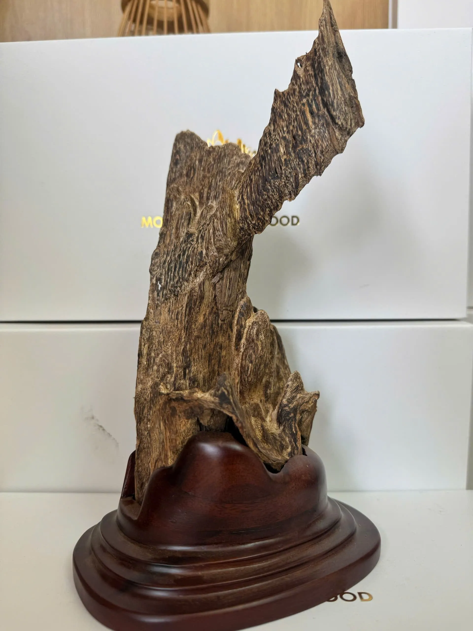 Natural Agarwood Sculpture – Premium Feng Shui Decor (26cm) | Vietnamese Oud Display