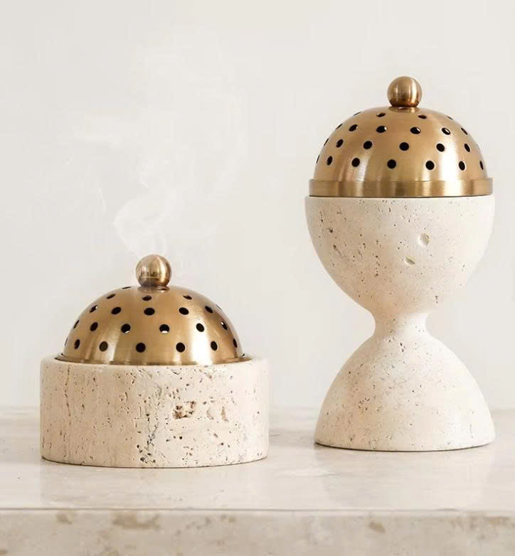 Luxury Natural Stone Oud Burner with Brass Dome Lid