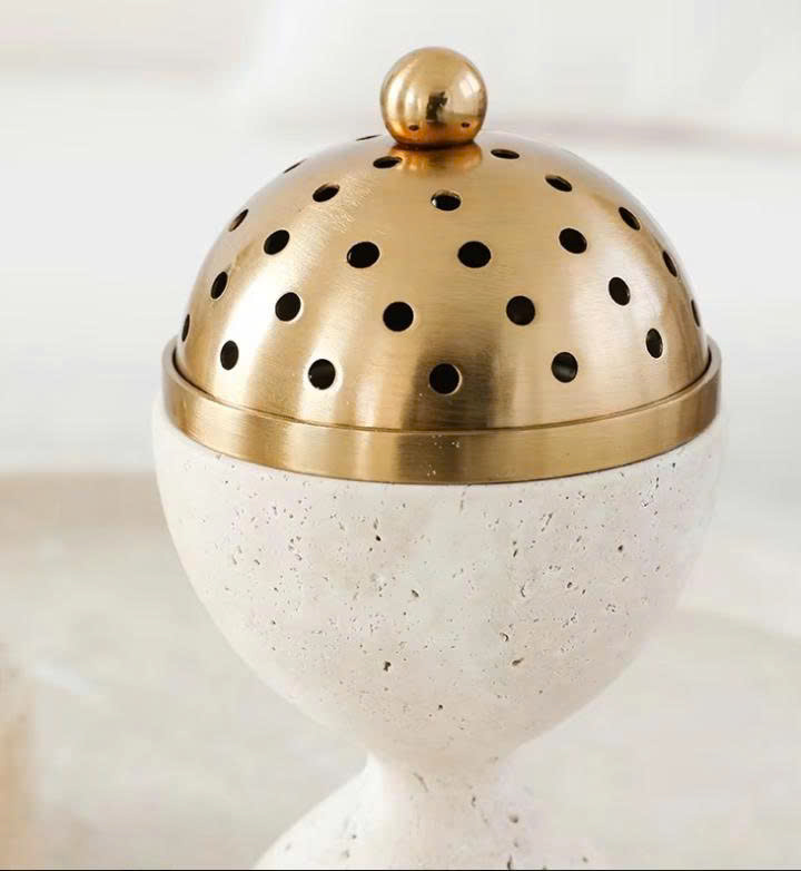 Luxury Natural Stone Oud Burner with Brass Dome Lid